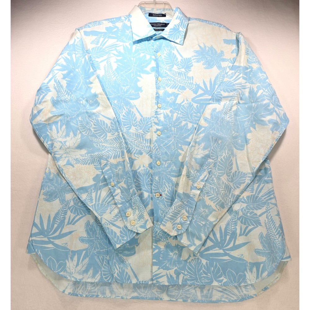 Daniel Cremieux Collection Mens XL Linen Cotton Tropical Floral Shirt Blue L/S